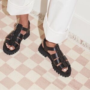 Freda Salvador Black Leather Darya Lug Sole Fisherman Sandals